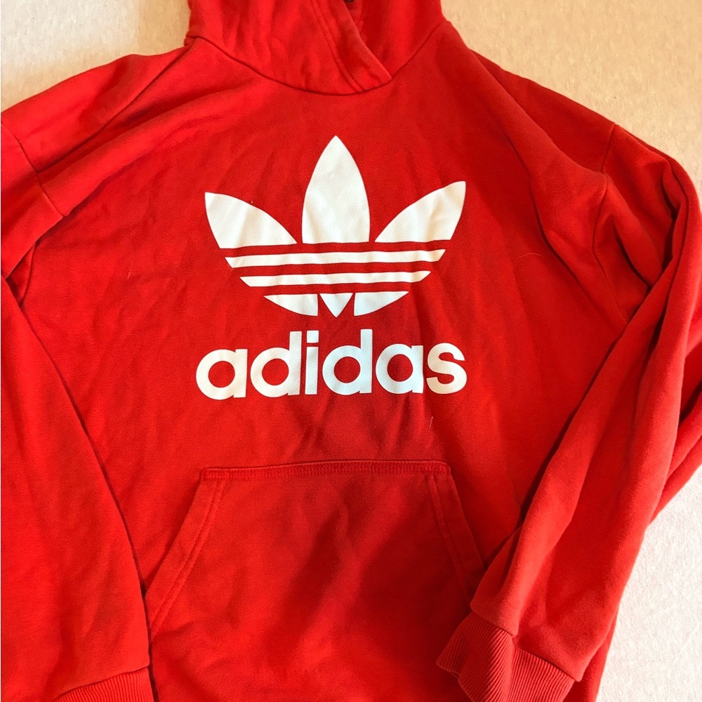 Adidas Bold Red Hoodie with White Trefoil